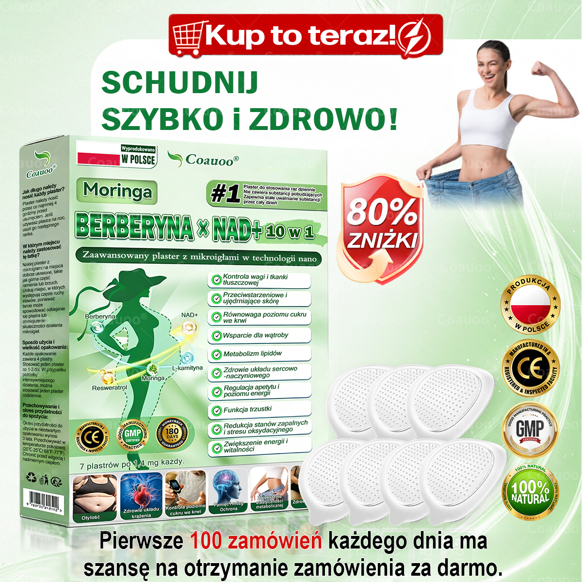 𝐂𝐨𝐚𝐮𝐨𝐨® Moringa × Berberyna × AMPK 10-w-1 Wsparcie metaboliczne, plaster z nanotechnologią mikroigłową  (Wystarczy raz dziennie, widoczne efekty w 7 dni) ✅ Na otyłość, wiotką skórę, cukrzycę, bezdech senny, problemy ze stawami i wiele innych ✨