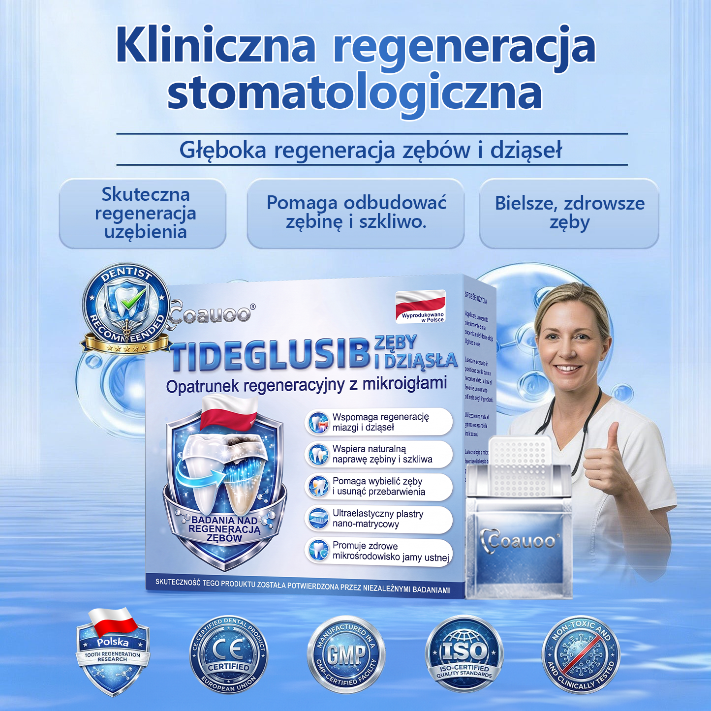 🦷 Pożegnaj nadwrażliwość i dyskomfort! 𝐂𝐨𝐚𝐮𝐨𝐨® paski oralne z Tideglusib – szybka regeneracja zębów i dziąseł 😊