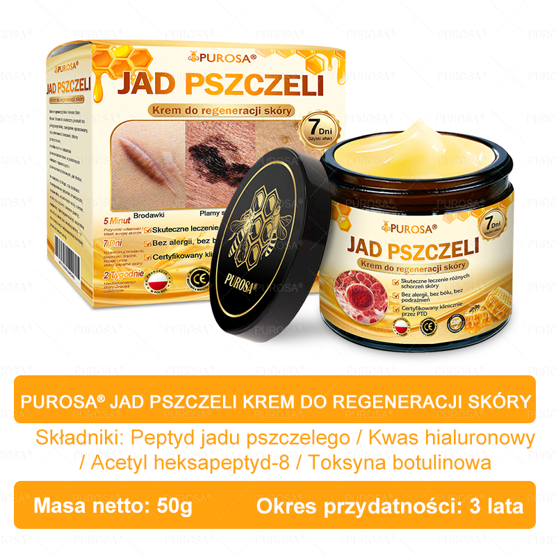 PUROSA®  Jad Pszczoły Kompleksowy Krem🥇pomaga w leczeniu problemów skórnych, takich jak: zmarszczki, blizny, plamy pigmentacyjne, rozstępy, trądzik, łuszczyca, egzema, zmiany skórne, podrażnienia, stany zapalne i inne problemy skórne🔥