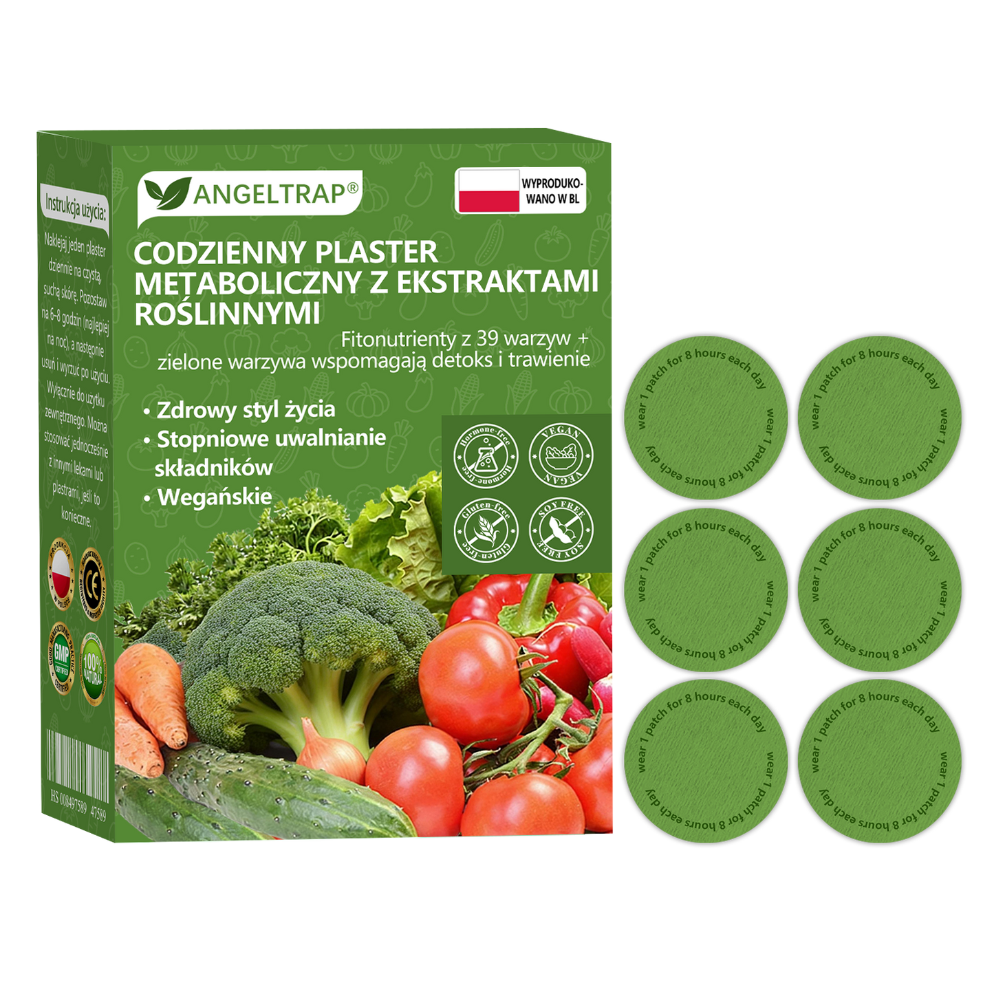 👨‍⚕️Zalecana przez lekarza kombinacja | 🥬𝐴𝑁𝐺𝐸𝐿𝑇𝑅𝐴𝑃® Daily Vegetable Metabolic Patch · 39 Warzyw + Zielonych Roślin · Witaminy A–E · Plaster wspierający metabolizm i detoks